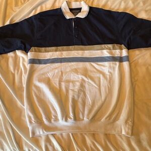 Thompson Navy and Cream Striped Polo